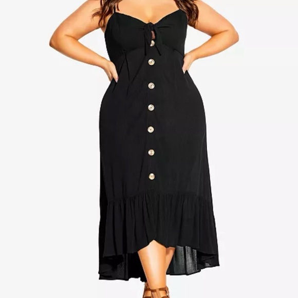 City Chic Dresses & Skirts - City Chic Island Love Maxi Dress Button-Front Tie Bust. Back cutout Blk